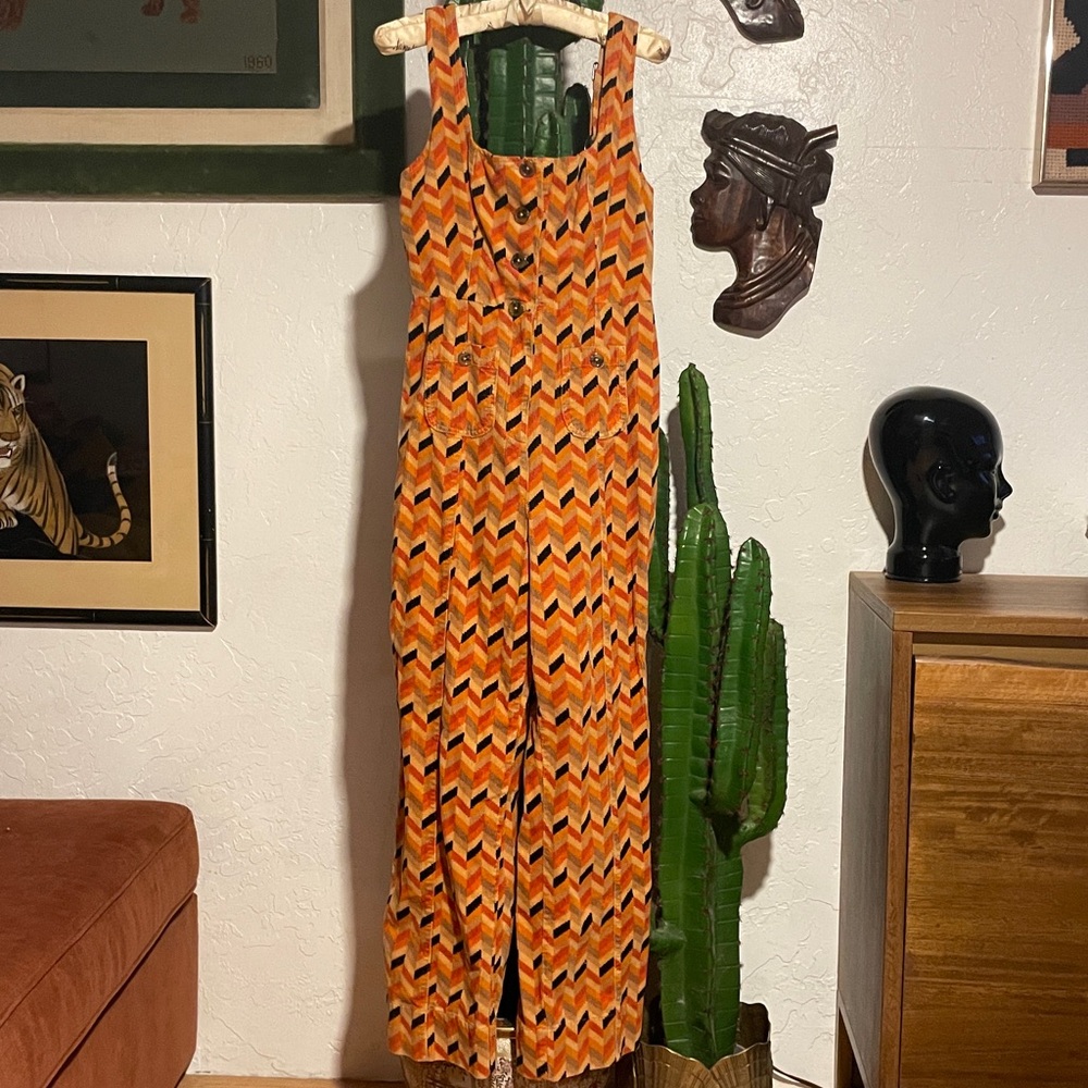 Urban Outfitters Retro Zigzag Soft Corduroy Jumpsuit Size M